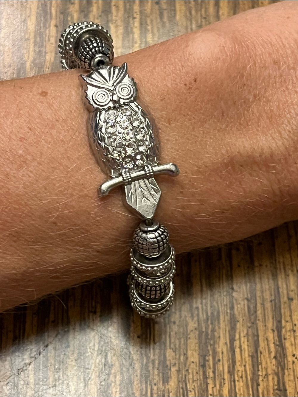 Sterling-Tone Owl Charm Bracelet in Silver
